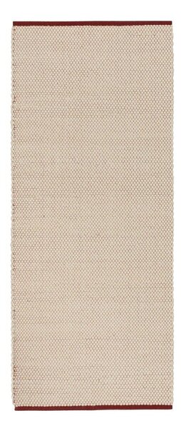 Covor tip traversă roșu/bej țesut manual din lână 80x170 cm Lenu – noo.ma