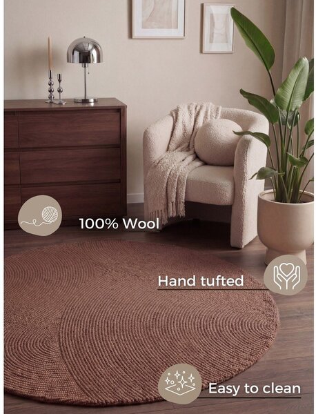 Covor teracotă țesut manual rotund din lână ø 120 cm Calmio – Hanse Home