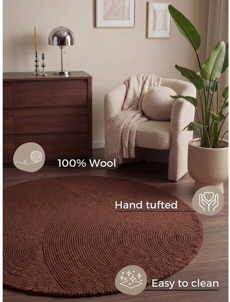 Covor cărămiziu țesut manual rotund din lână ø 120 cm Calmio – Hanse Home