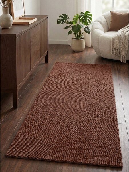 Covor tip traversă cărămiziu țesut manual din lână 80x200 cm Calmio – Hanse Home