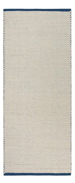 Covor tip traversă albastru/bej țesut manual din lână 80x170 cm Lenu – noo.ma