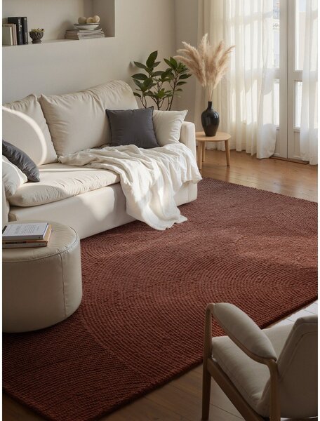 Covor cărămiziu țesut manual din lână 80x150 cm Calmio – Hanse Home