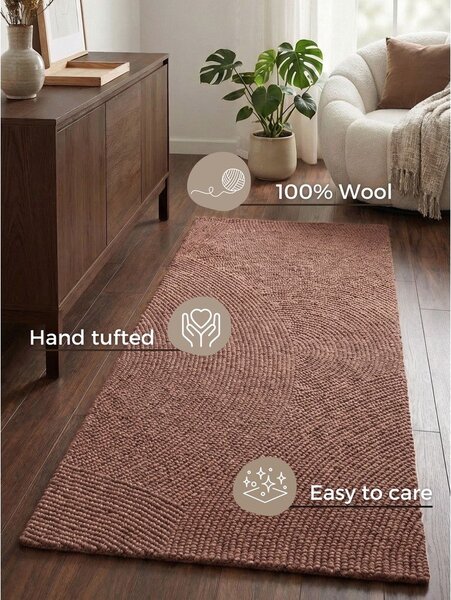 Covor tip traversă teracotă țesut manual din lână 80x200 cm Calmio – Hanse Home