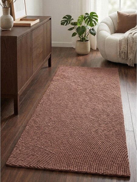 Covor tip traversă teracotă țesut manual din lână 80x200 cm Calmio – Hanse Home