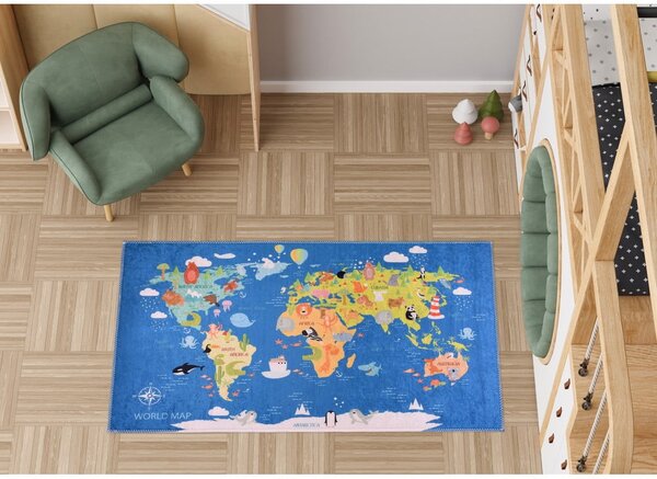 Covor pentru copii albastru lavabil 80x120 cm Animal Atlas – Vitaus