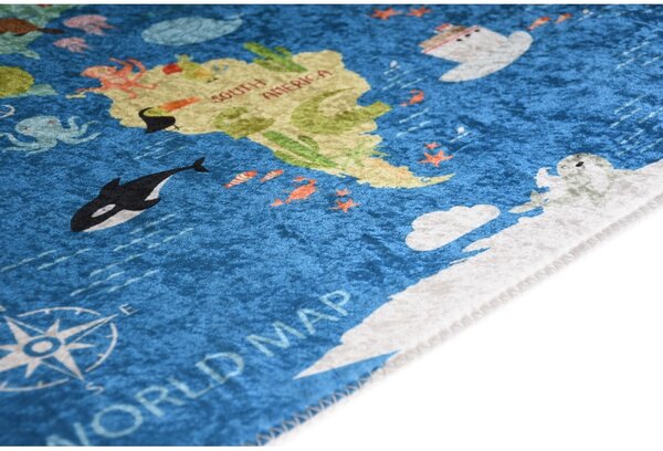 Covor pentru copii albastru lavabil 80x120 cm Animal Atlas – Vitaus