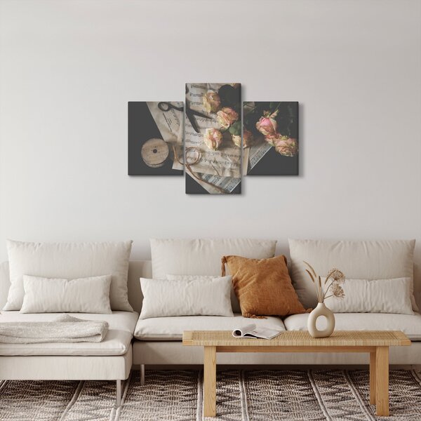 Tablou cu note muzicale și trandafiri (90x60 cm)