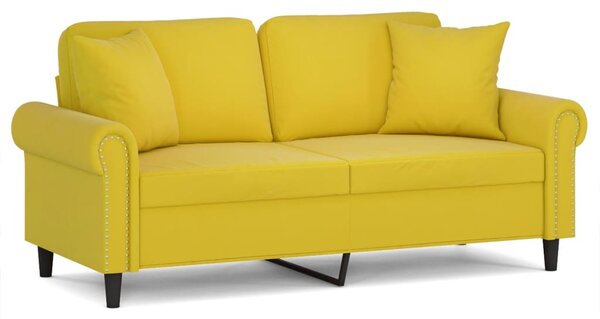 Canapea cu 2 locuri cu pernuțe, galben, 140 cm, catifea