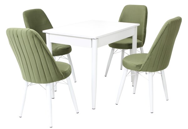 Set masă fixă Deco Albă cu 4 scaune Minerva Verde