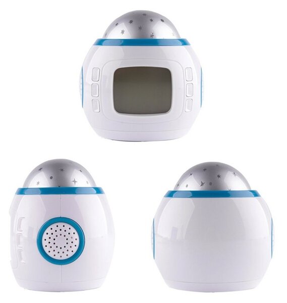 Ceas LED desteptator, proiector stele, calendar, termometru, 10 melodii, alb