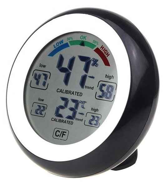 Termometru cu higrometru digital, display LCD, control touch, 9 cm, negru