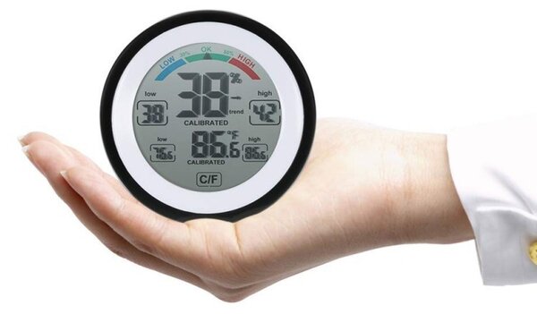 Termometru cu higrometru digital, display LCD, control touch, 9 cm, negru