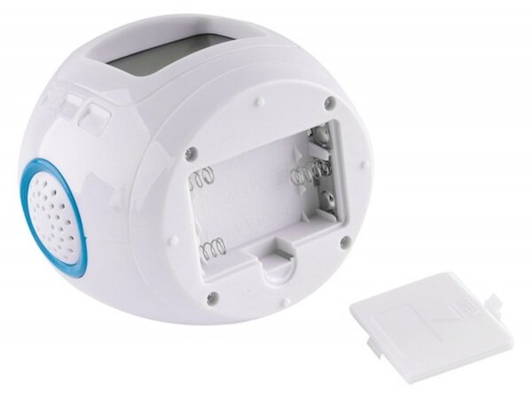 Ceas LED desteptator, proiector stele, calendar, termometru, 10 melodii, alb