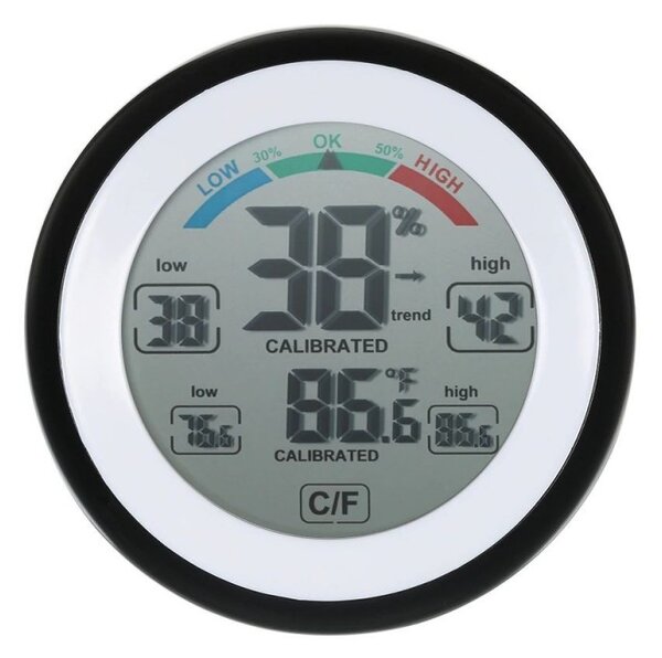 Termometru cu higrometru digital, display LCD, control touch, 9 cm, negru