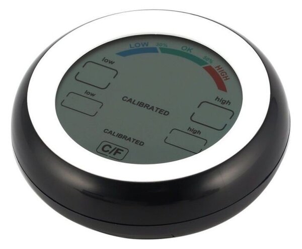 Termometru cu higrometru digital, display LCD, control touch, 9 cm, negru