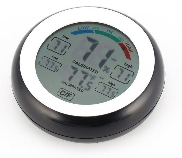 Termometru cu higrometru digital, display LCD, control touch, 9 cm, negru