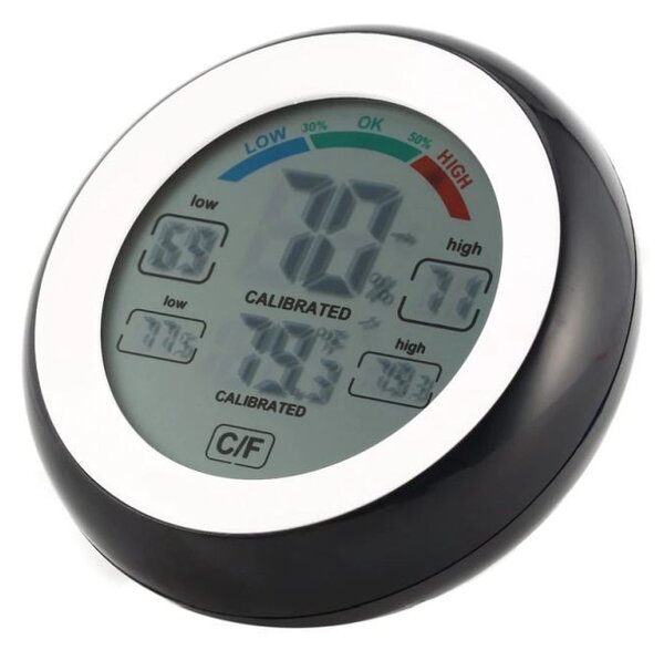 Termometru cu higrometru digital, display LCD, control touch, 9 cm, negru
