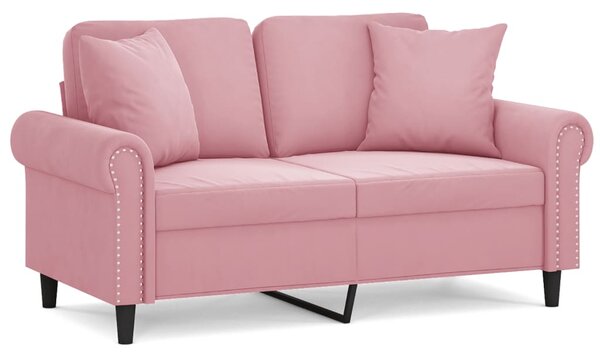 Canapea cu 2 locuri cu pernuțe, roz, 120 cm, catifea