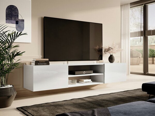 Comodă TV Imago II, Alb lucios, Alb, PAL laminat, MDF, 37x200x40cm, 39 kg