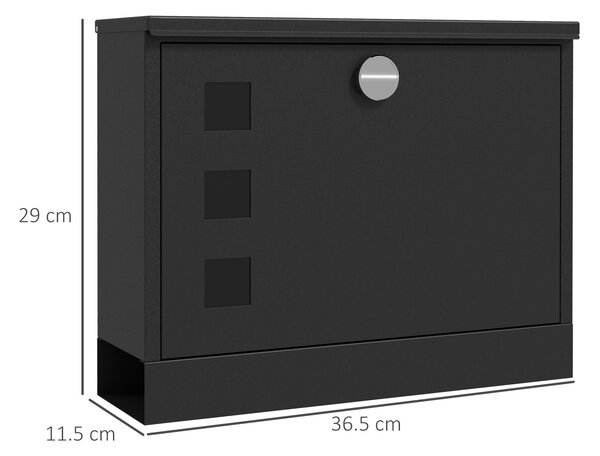 HOMCOM Cutie Poștală de Perete, Rezistentă la Intemperii, cu Ferestre de Vizualizare, 2 Chei, 36.5x11.5x29cm, Negru | Aosom Romania