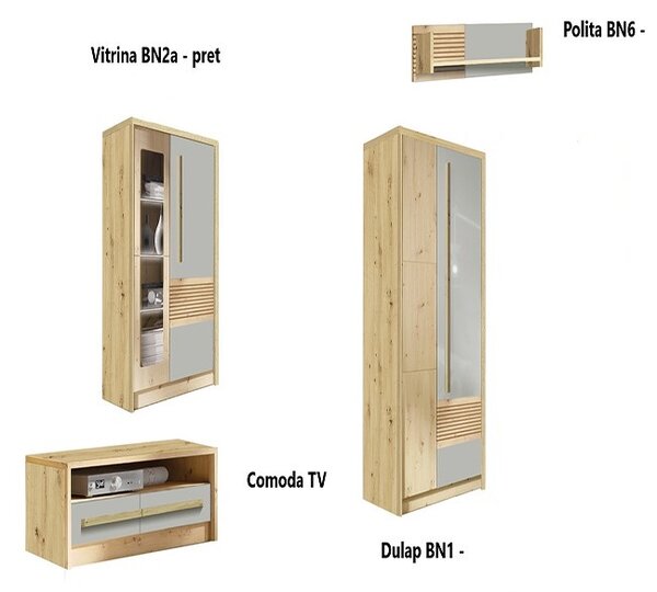 Living Bianco A, stejar artisan si alb, 4 piese, 300 x 194 x 53 cm
