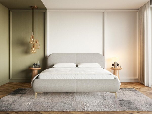 Pat matrimonial 160 cm Octave 160B (cu somieră) (deschis gri + auriu). Promo -14%. 1100040