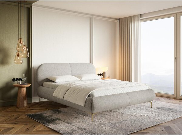 Pat matrimonial 160 cm Octave 160B (cu somieră) (deschis gri + auriu). Promo -14%. 1100040