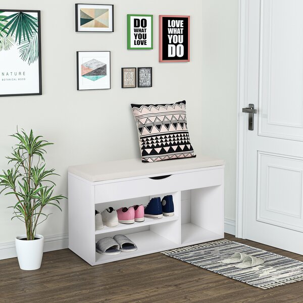 HOMCOM Bancă pentru Pantofi, soluție economisitoare de spațiu, cu șezut imblopat și capac rabatabil, pentru intrare, PAL, 80x30x47cm, Alb | Aosom Romania