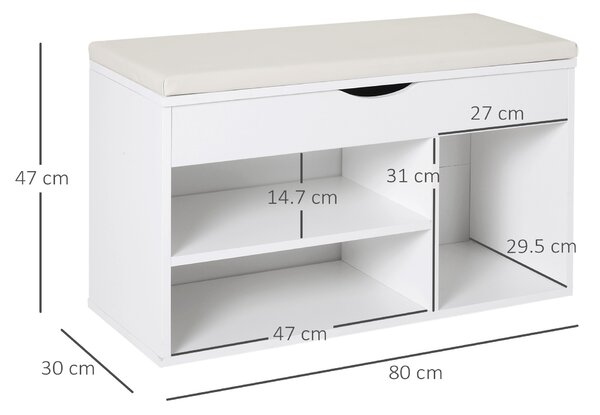 HOMCOM Bancă pentru Pantofi, soluție economisitoare de spațiu, cu șezut imblopat și capac rabatabil, pentru intrare, PAL, 80x30x47cm, Alb | Aosom Romania