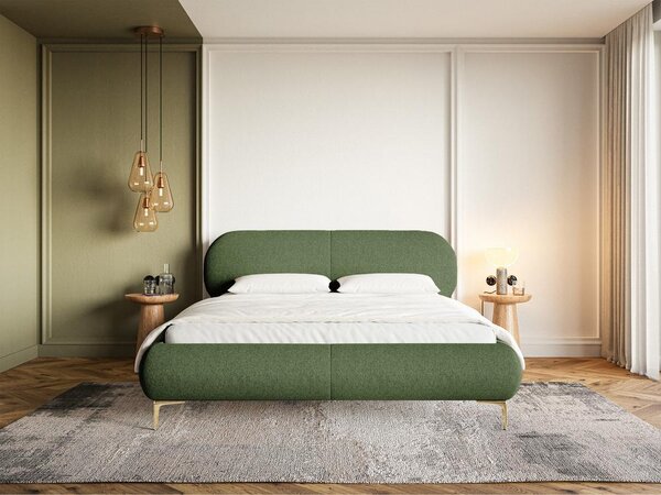 Pat matrimonial 160 cm Octave 160B (cu somieră) (măslin + auriu). Promo -20%. 1099993