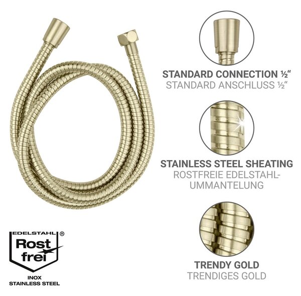 Furtun de duș auriu mat din oțel inoxidabil 150 cm Brass – Wenko