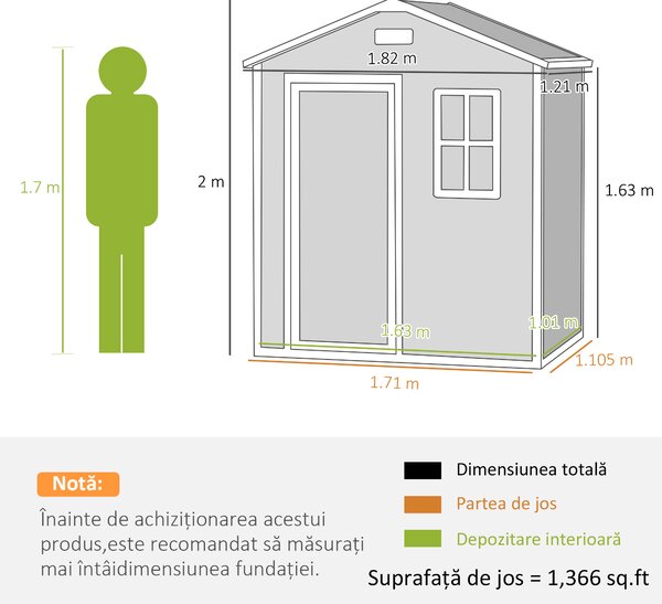 Outsunny Magazie de Grădină, Magazie din Plastic cu Podea, Fereastră, Ușă cu Blocare și Grile de Ventilație, Gri | Aosom Romania