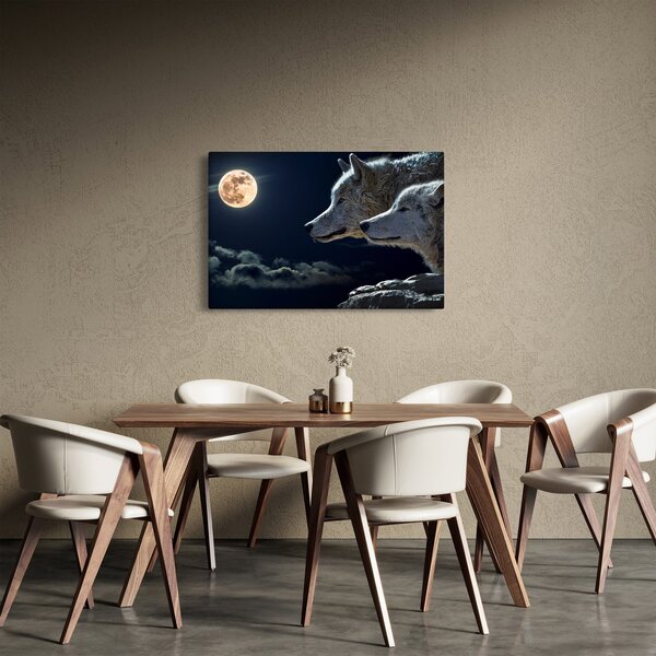 Tablou cu lupi în lună (90x60 cm)