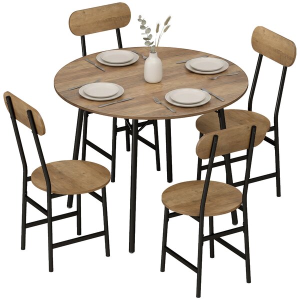 HOMCOM Set masă 5 piese: masă și 4 scaune, picioare metal, finisaj natural. | Aosom Romania
