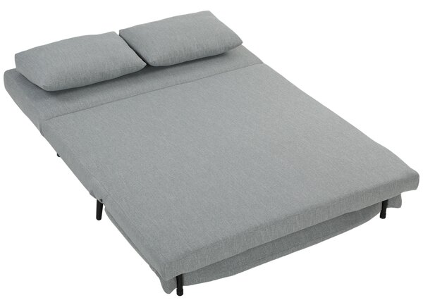 HOMCOM Canapea Extensibilă 2 Persoane 3 în 1 din Material Tip In cu 2 Perne, Cadru din Eucalipt, Gri Deschis | Aosom Romania