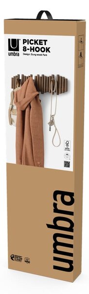 Cuier de perete maro închis din lemn de pin 61 cm Picket – Umbra