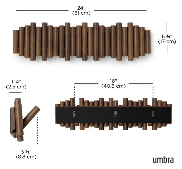 Cuier de perete maro închis din lemn de pin 61 cm Picket – Umbra