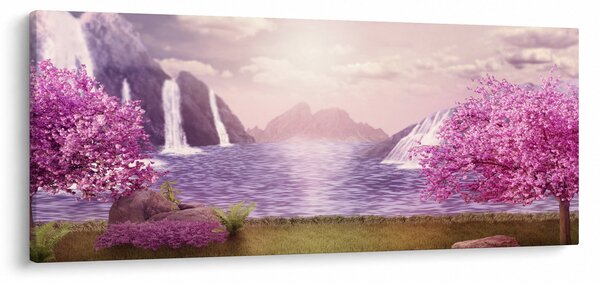Tablou cu pomi roz cu lac (120x50 cm)
