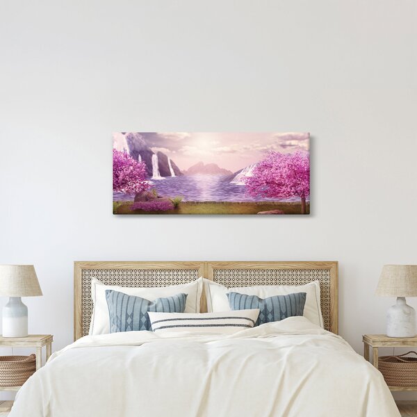Tablou cu pomi roz cu lac (120x50 cm)