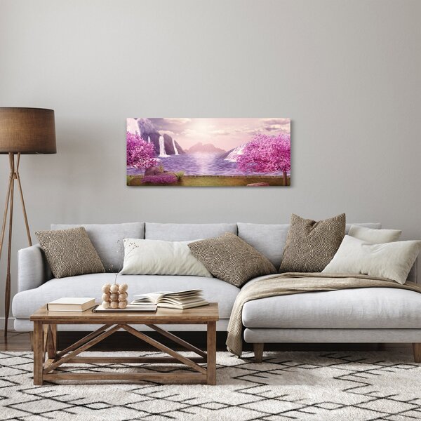 Tablou cu pomi roz cu lac (120x50 cm)