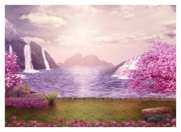 Tablou cu pomi roz cu lac (70x50 cm)