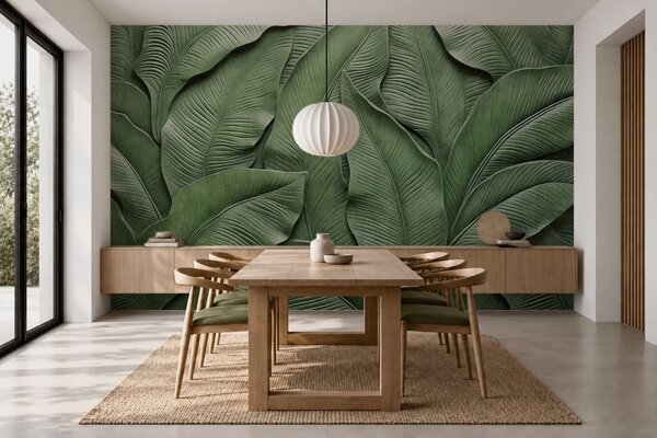 Tapet Model dens format din frunze mari și verzi, Fototapet Natură, w05887 : Uwalls.ro