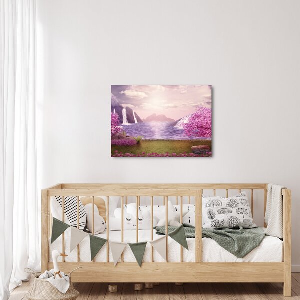 Tablou cu pomi roz cu lac (70x50 cm)