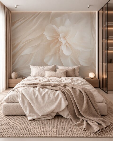 Tapet O floare albă voluminoasă printre forme delicate și vaporoase, Imagini de fundal unice, w05894 : Uwalls.ro