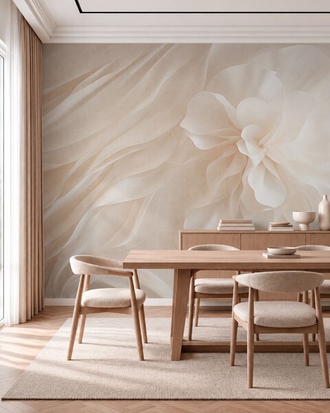 Tapet O floare albă voluminoasă printre forme delicate și vaporoase, Imagini de fundal unice, w05894 : Uwalls.ro