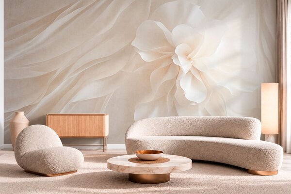 Tapet O floare albă voluminoasă printre forme delicate și vaporoase, Imagini de fundal unice, w05894 : Uwalls.ro
