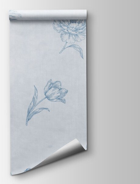 Fototapet Motiv floral albastru și alb, Fototapet flori, Fototapet populare, t00984 - Tapeko.ro