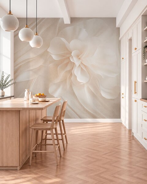 Tapet O floare albă voluminoasă printre forme delicate și vaporoase, Imagini de fundal unice, w05894 : Uwalls.ro