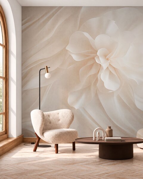 Tapet O floare albă voluminoasă printre forme delicate și vaporoase, Imagini de fundal unice, w05894 : Uwalls.ro