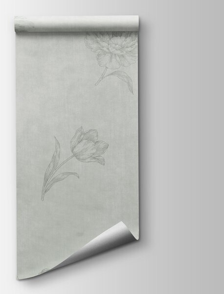 Fototapet Motiv floral alb și gri, Fototapet flori, Fototapet populare, t00984v3 - Tapeko.ro